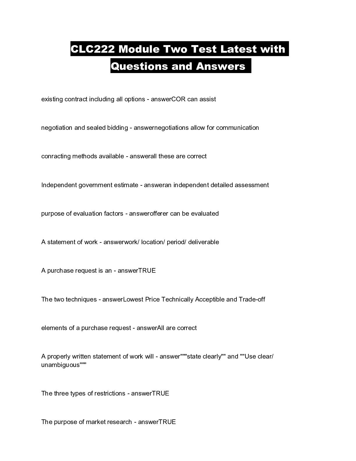 Preview image of CLC222 Module Two Test Latest with Questions and Answers document